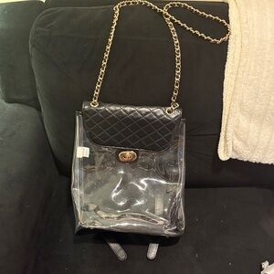Chic Black and Clear Chain Strap Backpack